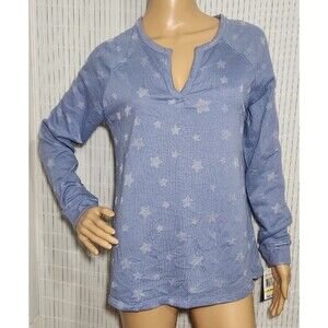 Angels Long sleeve Top Women Size Medium Color Blue With Printed Stars  B7